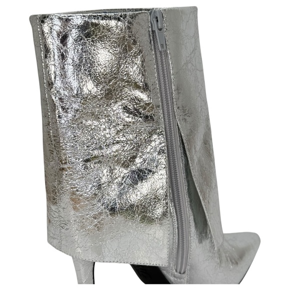 INC Sabeel Silver Patent Leather Cuff Heeled Womens Boots Size 6.5M - Picture 7 of 13